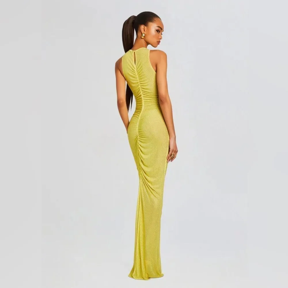 Retrofete Marsann yellow crystal rhinestone dress size small - Picture 3 of 13
